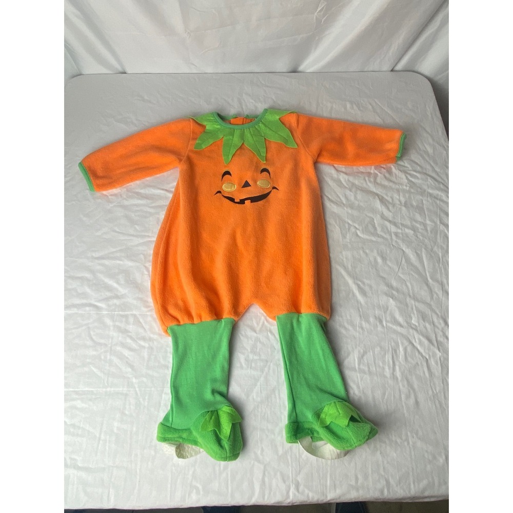 Baby Grand Pumpkin Costume 12 Months Halloween Orange Green‎ Polyster vintage??